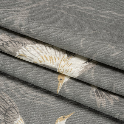 Viscose and Linen Drapery Woven Print - Steel Cranes in the Clouds - British Imported Folded