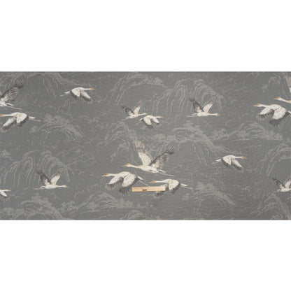 Viscose and Linen Drapery Woven Print - Steel Cranes in the Clouds - British Imported Full