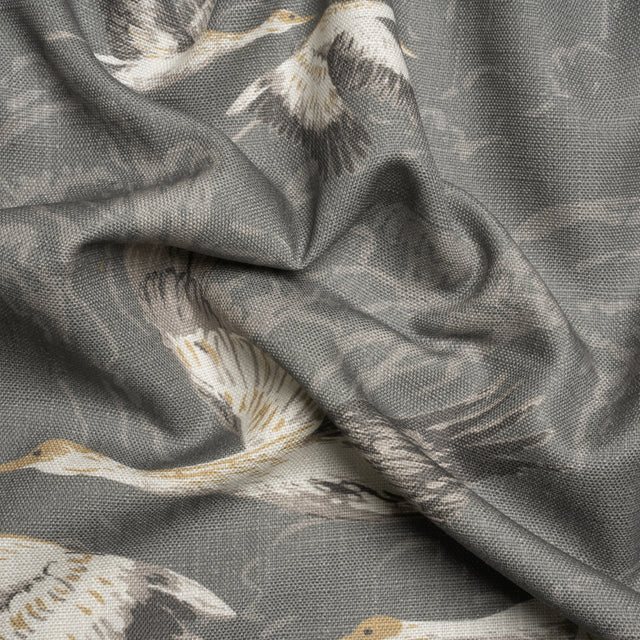 Viscose and Linen Drapery Woven Print - Steel Cranes in the Clouds - British Imported