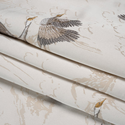 Embroidered Cotton and Polyester Drapery Jacquard - Pale Dove Cranes in the Clouds - British Imported Folded