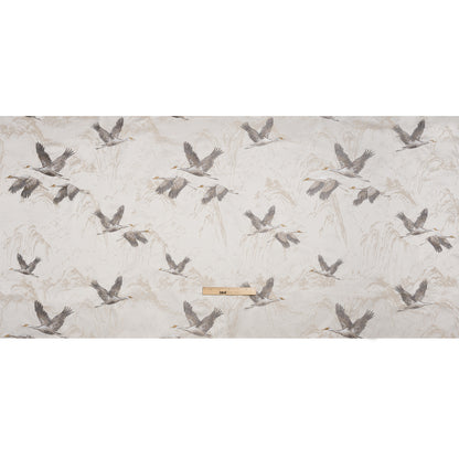 Embroidered Cotton and Polyester Drapery Jacquard - Pale Dove Cranes in the Clouds - British Imported Full