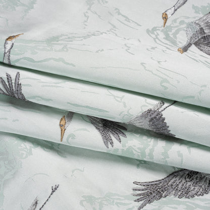 Embroidered Cotton and Polyester Drapery Jacquard - Duckegg Cranes in the Clouds - British Imported Folded