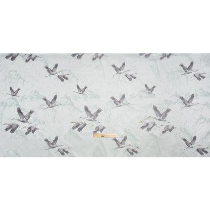 Embroidered Cotton and Polyester Drapery Jacquard - Duckegg Cranes in the Clouds - British Imported Full
