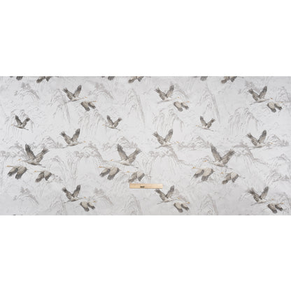 Embroidered Cotton and Polyester Drapery Jacquard - Silver Cranes in the Clouds - British Imported Full
