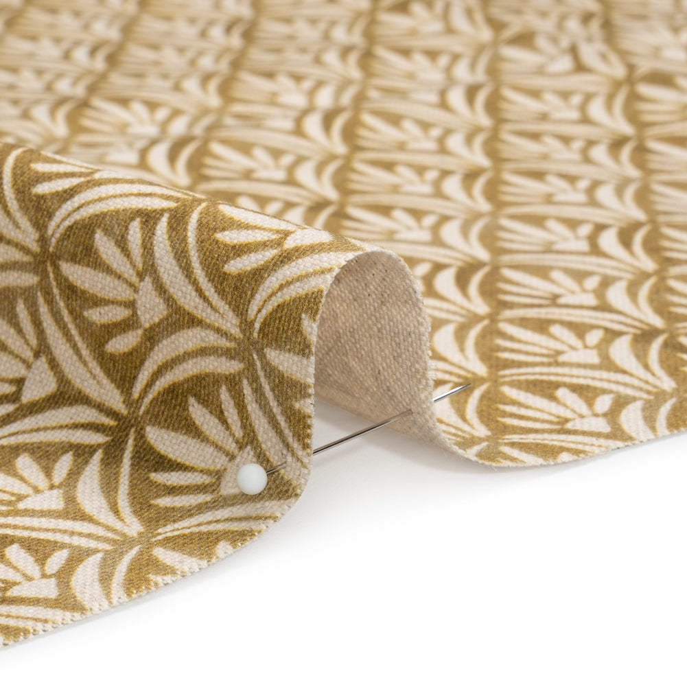 Cotton and Linen Canvas Print - Gold Floral Arches - British Imported Detail