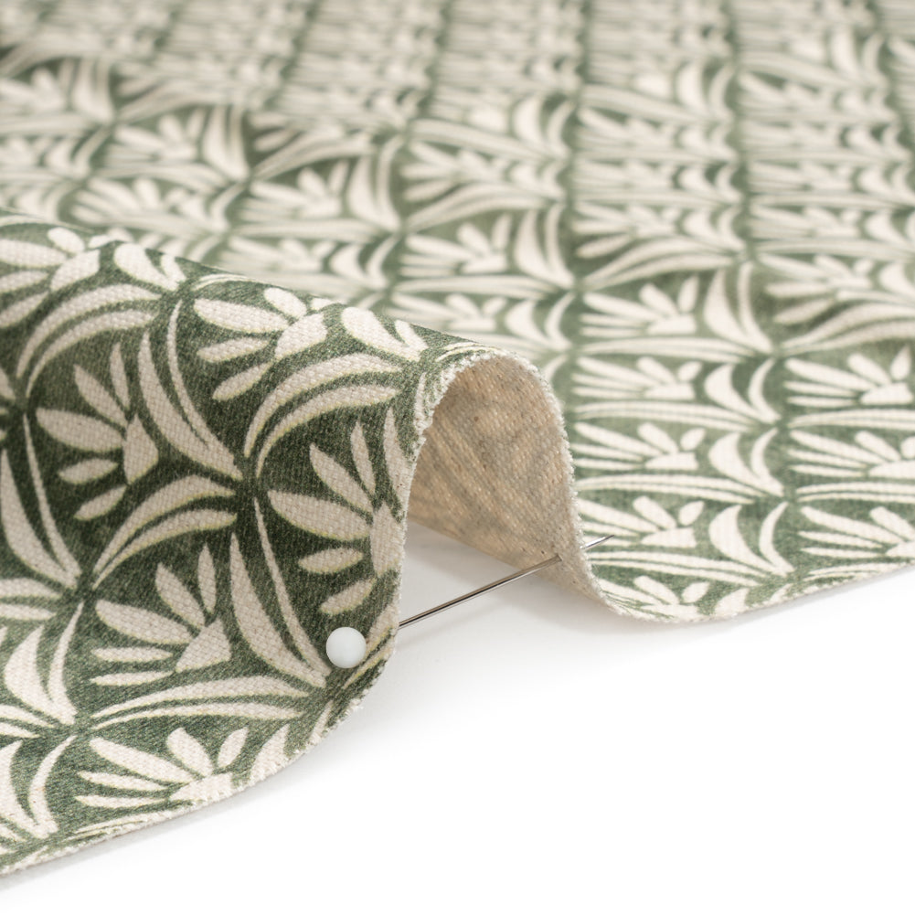Cotton and Linen Canvas Print - Olive Floral Arches - British Imported Detail