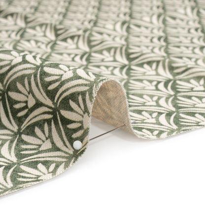 Cotton and Linen Canvas Print - Olive Floral Arches - British Imported Detail