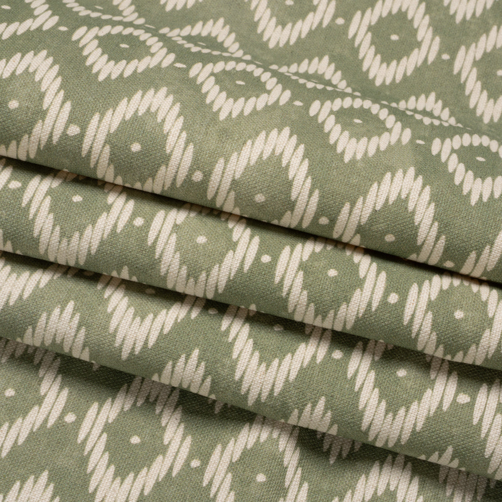 Cotton and Linen Canvas Print - Fern Diamonds and Dots - British Imported Folded