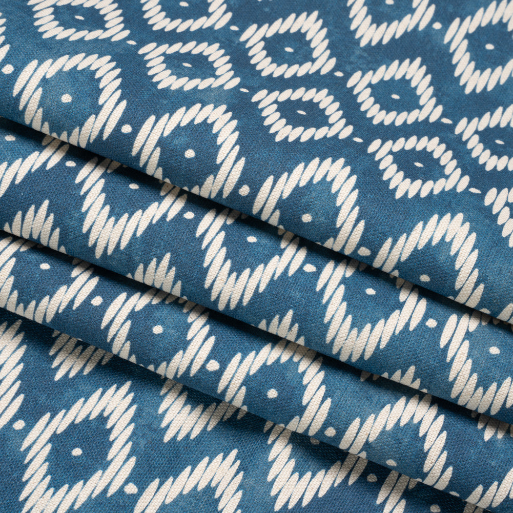 Cotton and Linen Canvas Print - Midnight Diamonds and Dots - British Imported Folded