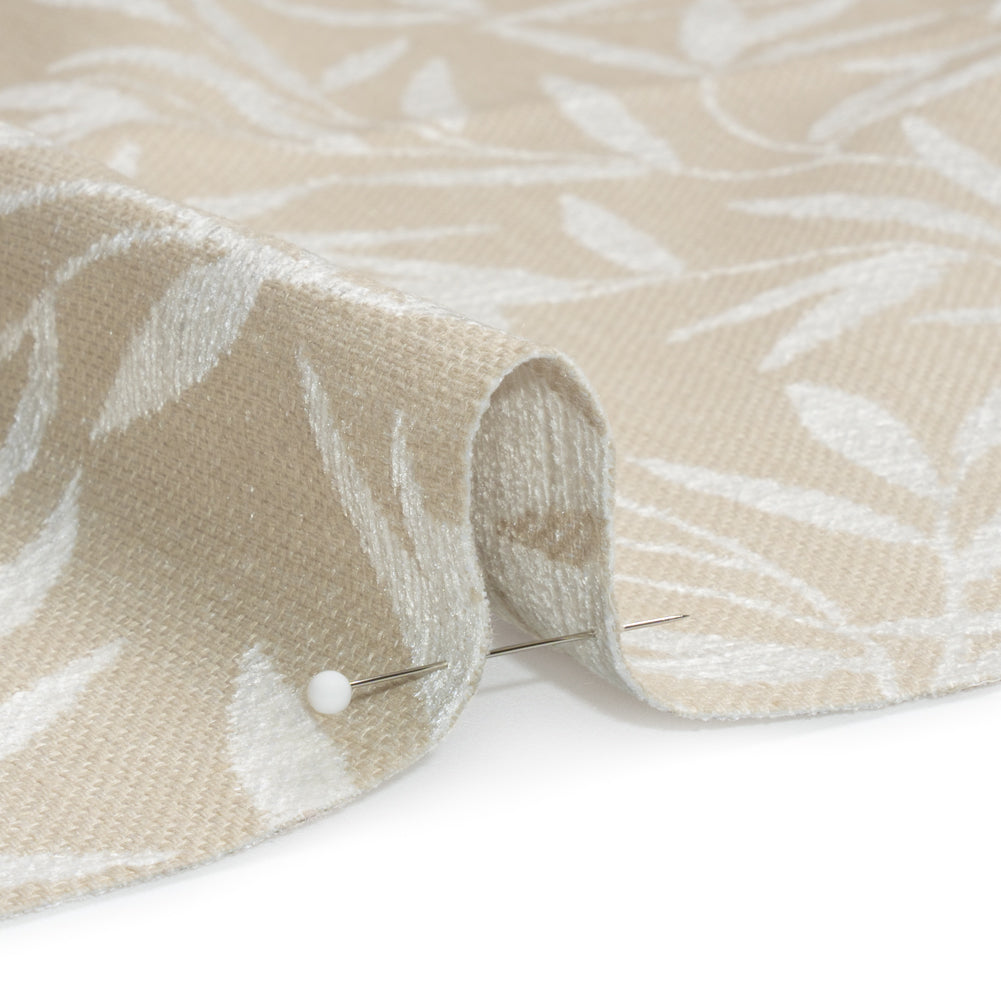Chenille Drapery Jacquard - Natural Willow Leaves - British Imported Detail