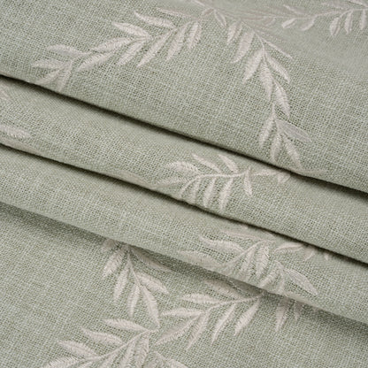 Embroidered Slubbed Drapery Woven - Duckegg Leafy Lattice - British Imported Folded