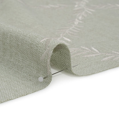 Embroidered Slubbed Drapery Woven - Duckegg Leafy Lattice - British Imported Detail