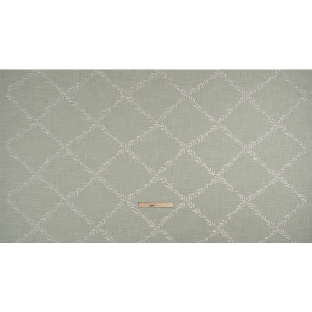 Embroidered Slubbed Drapery Woven - Duckegg Leafy Lattice - British Imported Full