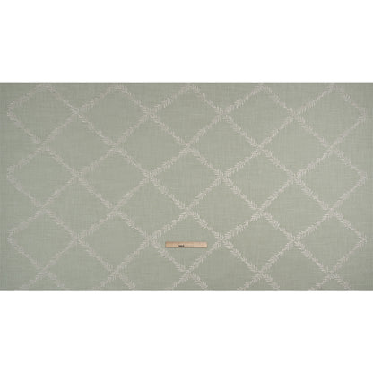 Embroidered Slubbed Drapery Woven - Duckegg Leafy Lattice - British Imported Full