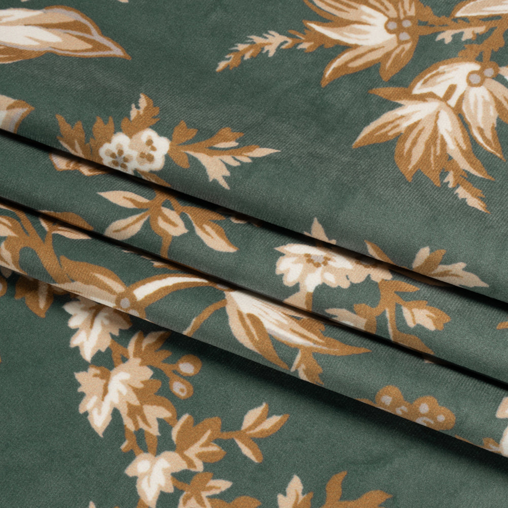 Polyester Microvelvet Print - Fern Floral - British Imported Folded