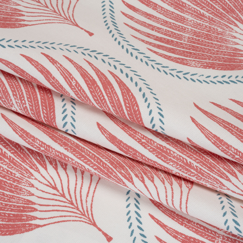 Cotton Canvas Print - Strawberry Palm Leaf Ogee - British Imported