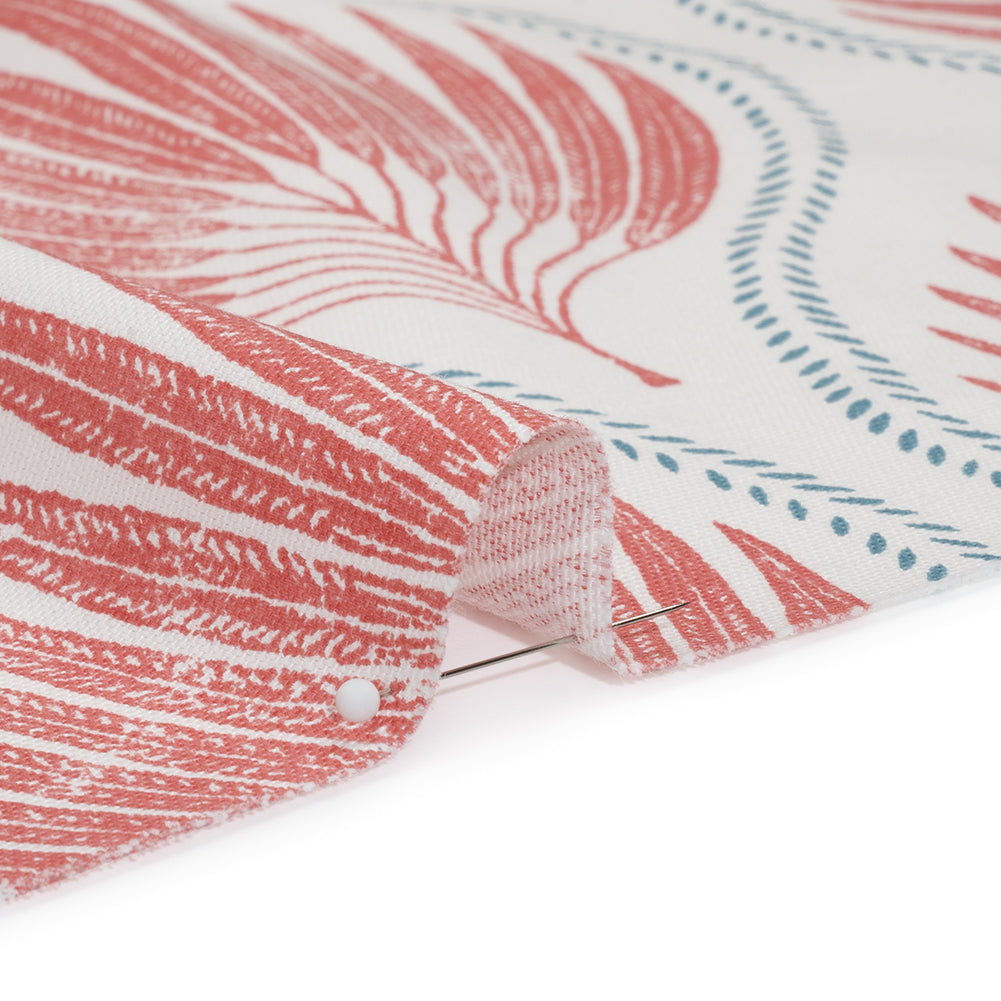 Cotton Canvas Print - Strawberry Palm Leaf Ogee - British Imported