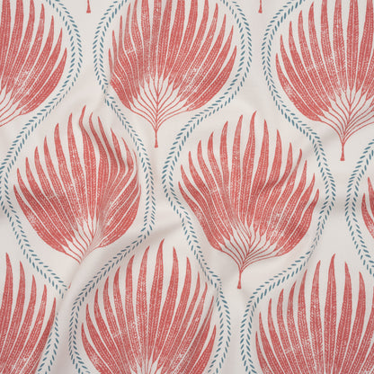 Cotton Canvas Print - Strawberry Palm Leaf Ogee - British Imported