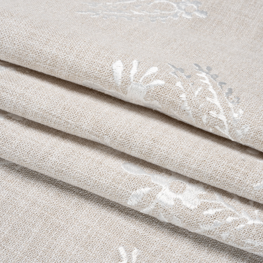 Embroidered Textured Drapery Woven - Almond Flowering Ferns - British Imported Folded