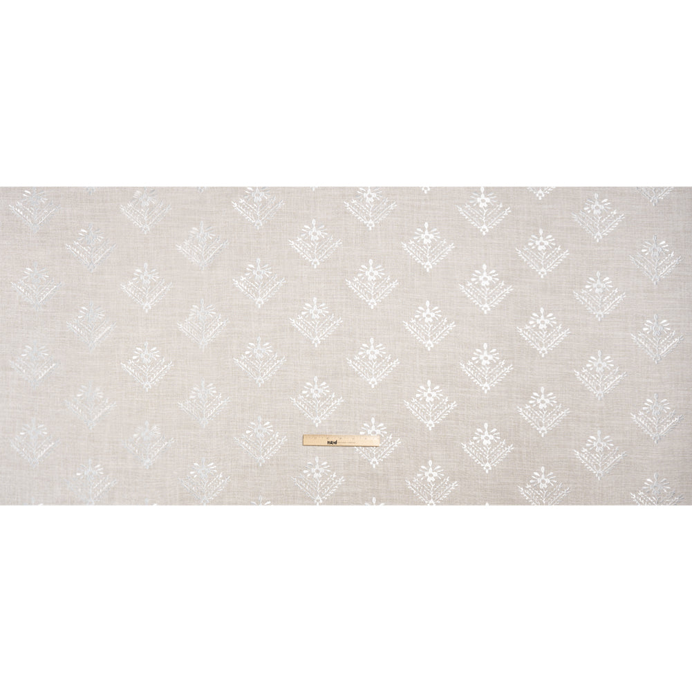 Embroidered Textured Drapery Woven - Almond Flowering Ferns - British Imported Full