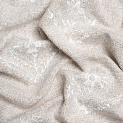 Embroidered Textured Drapery Woven - Almond Flowering Ferns - British Imported