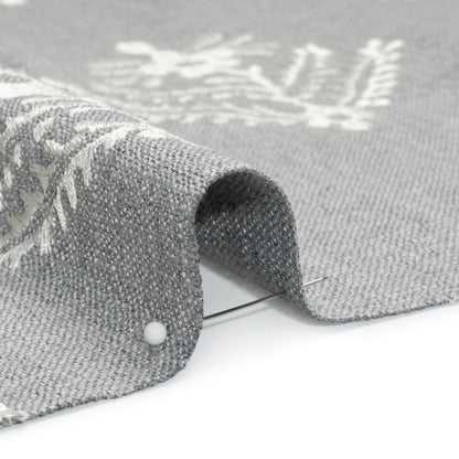 Embroidered Textured Drapery Woven - Steel Flowering Ferns - British Imported Detail