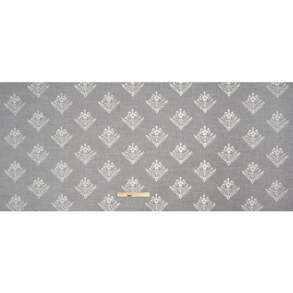 Embroidered Textured Drapery Woven - Steel Flowering Ferns - British Imported Full