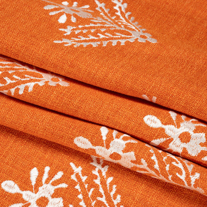 Embroidered Textured Drapery Woven - Tomato Flowering Ferns - British Imported Folded