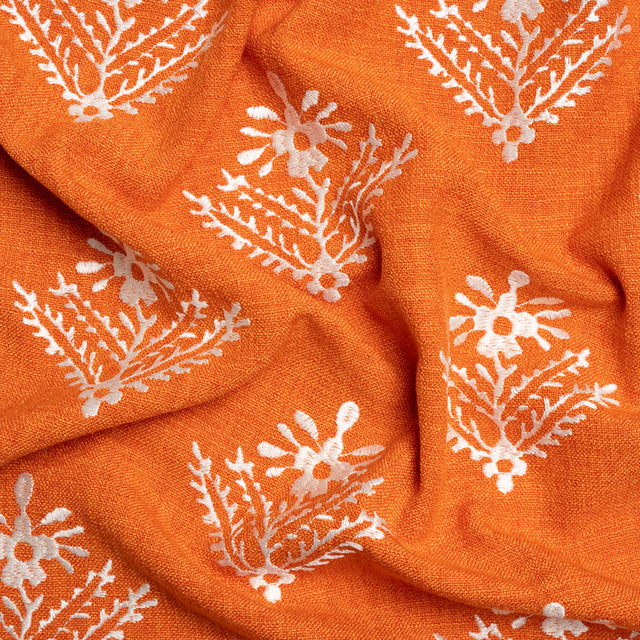 Embroidered Textured Drapery Woven - Tomato Flowering Ferns - British Imported