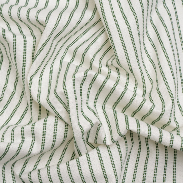 Slubbed Cotton Canvas Print - Bottle Green Candy Striped - British Imported
