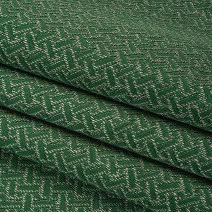 Chenille Jacquard - Bottle Green Geometric Basketweave - British Imported Folded