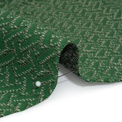 Chenille Jacquard - Bottle Green Geometric Basketweave - British Imported Detail