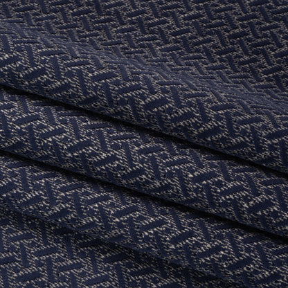 Chenille Jacquard - French Navy Geometric Basketweave - British Imported Folded