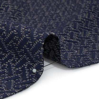 Chenille Jacquard - French Navy Geometric Basketweave - British Imported Detail