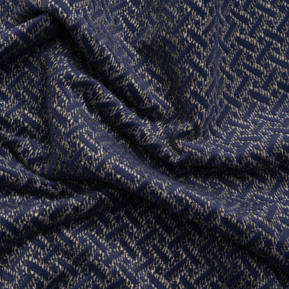 Chenille Jacquard - French Navy Geometric Basketweave - British Imported