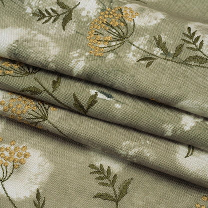 Cotton Canvas Print with Floral Embroidery - Ivy Tie Dye Spots - British Imported