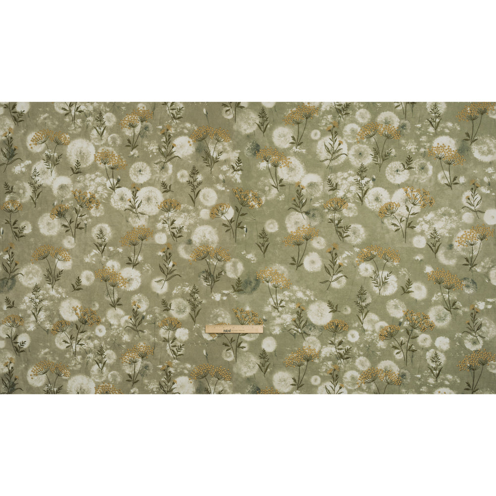 Cotton Canvas Print with Floral Embroidery - Ivy Tie Dye Spots - British Imported - Full