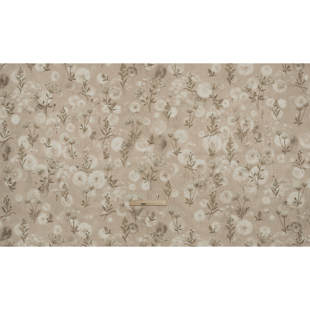 Cotton Canvas Print with Floral Embroidery - Oyster Tie Dye Spots - British Imported - Full