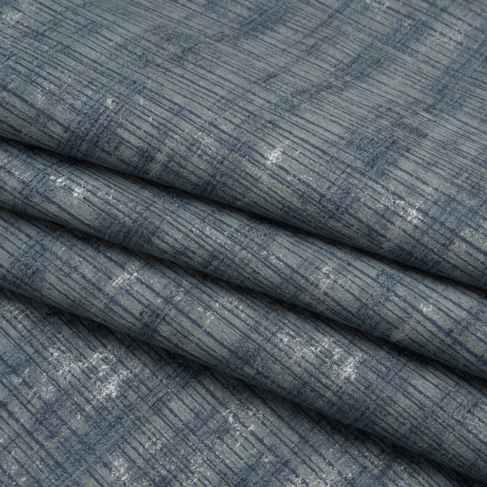 Textured Recycled Polyester Drapery Jacquard - Denim Abstract - British Imported - Folded