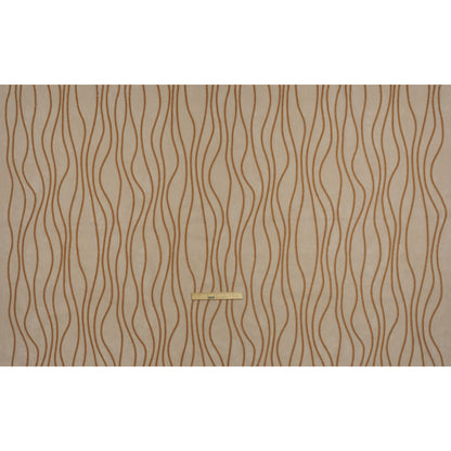 Embroidered Linen-Look Polyester Drapery Woven - Copper Leafy Wavy Lines and Watercolor Texture - British Imported