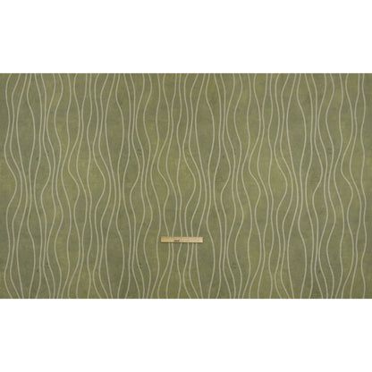 Embroidered Linen-Look Polyester Drapery Woven - Ivy Leafy Wavy Lines and Watercolor Texture - British Imported