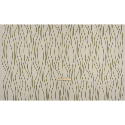 Embroidered Linen-Look Polyester Drapery Woven - Moss Leafy Wavy Lines and Watercolor Texture - British Imported
