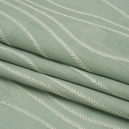 Embroidered Linen-Look Polyester Drapery Woven - Opal Leafy Wavy Lines and Watercolor Texture - British Imported