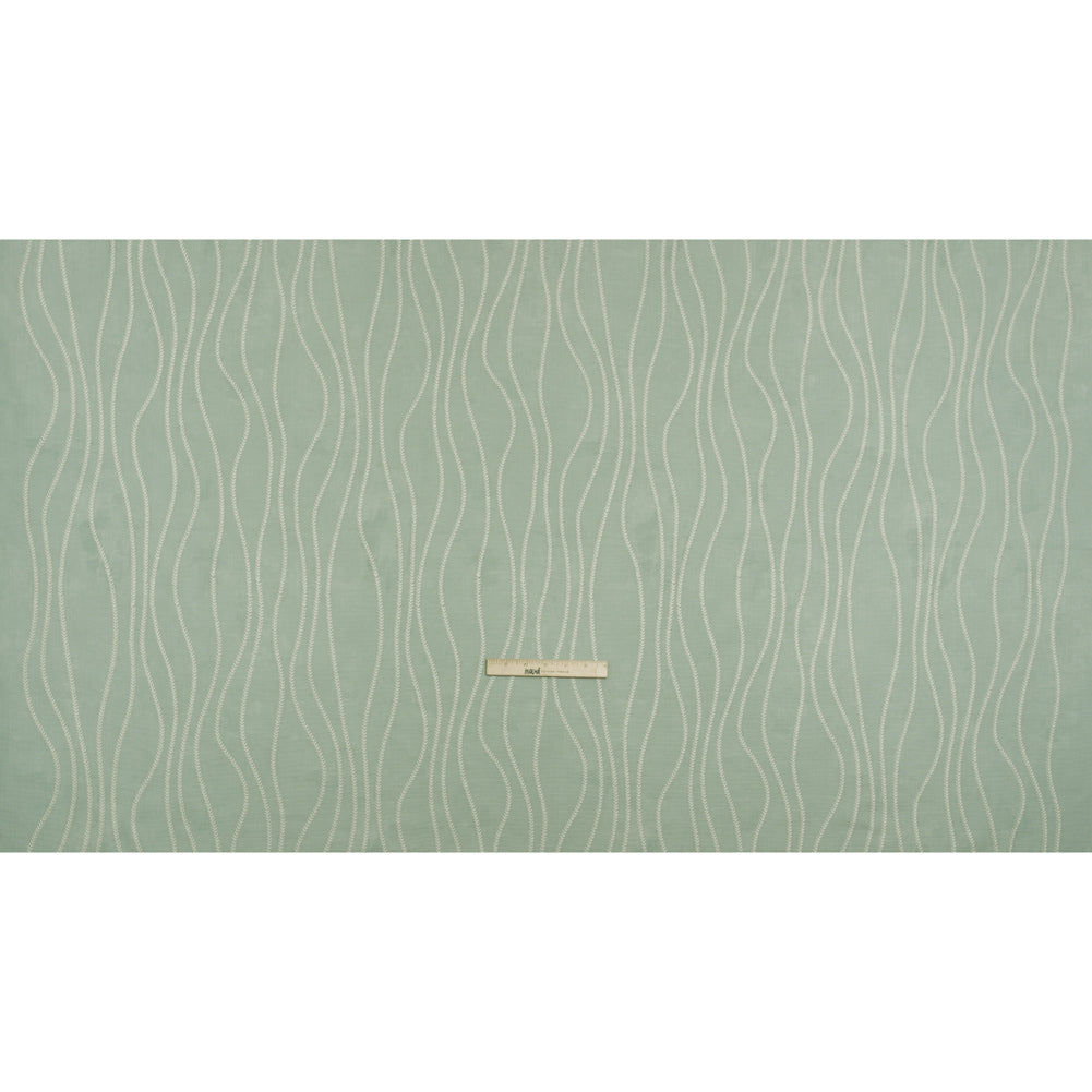 Embroidered Linen-Look Polyester Drapery Woven - Opal Leafy Wavy Lines and Watercolor Texture - British Imported - Full