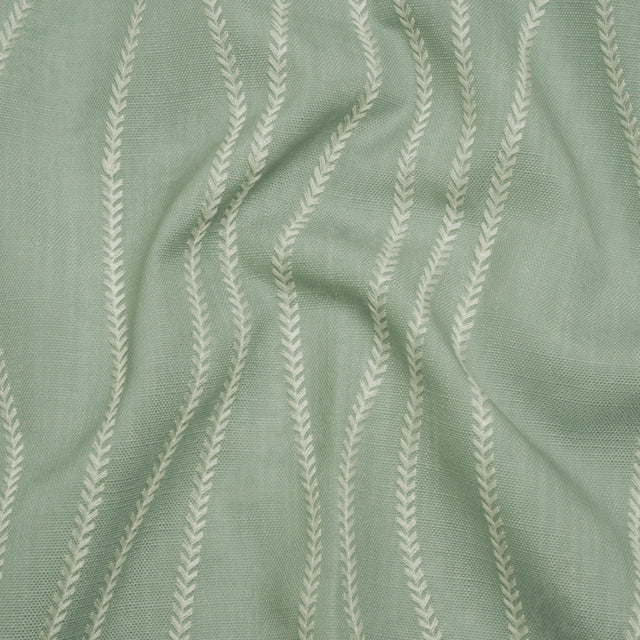 Embroidered Linen-Look Polyester Drapery Woven - Opal Leafy Wavy Lines and Watercolor Texture - British Imported