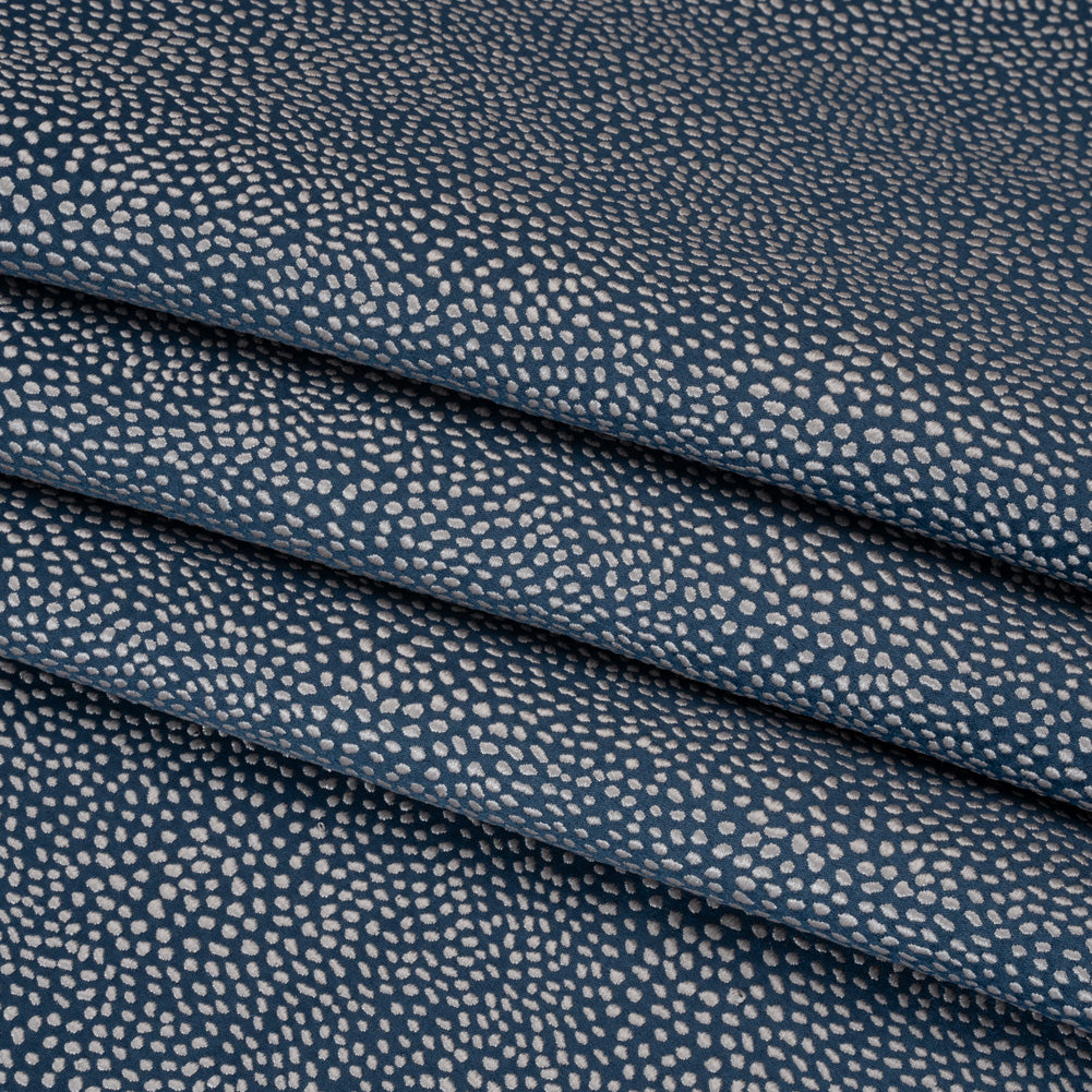 Recycled Polyester Jacquard - Indigo Little All-Over Spots - British Imported - Folded