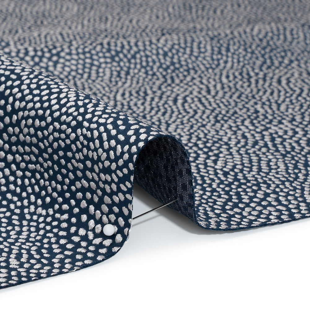 Recycled Polyester Jacquard - Indigo Little All-Over Spots - British Imported - Detail