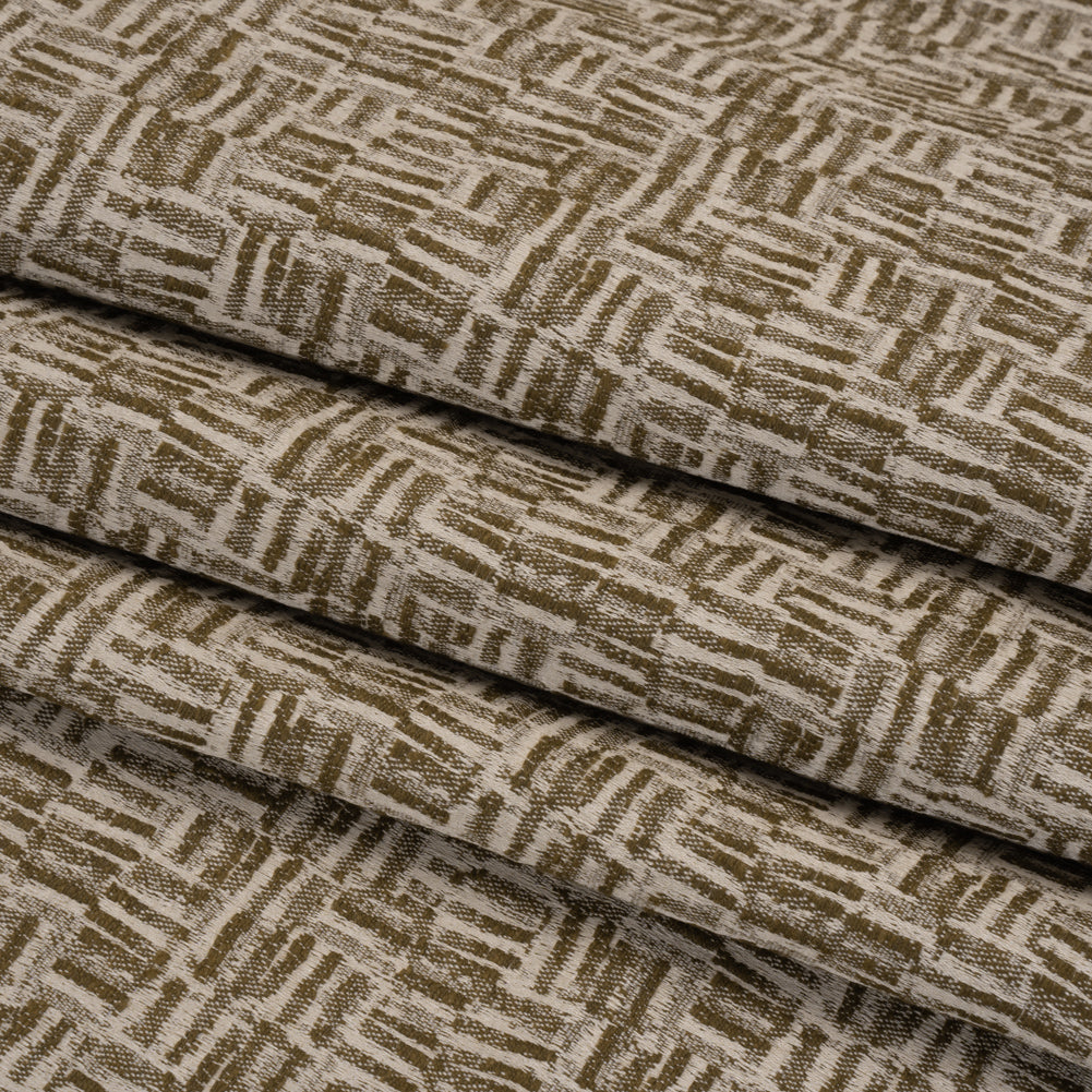 Recycled Polyester and Cotton Drapery Jacquard - Brass Little Lines - British Imported Folded