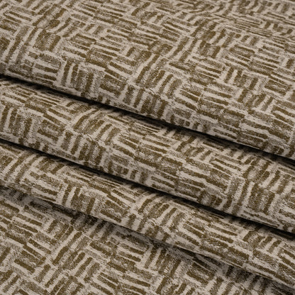 Recycled Polyester and Cotton Drapery Jacquard - Brass Little Lines - British Imported Folded