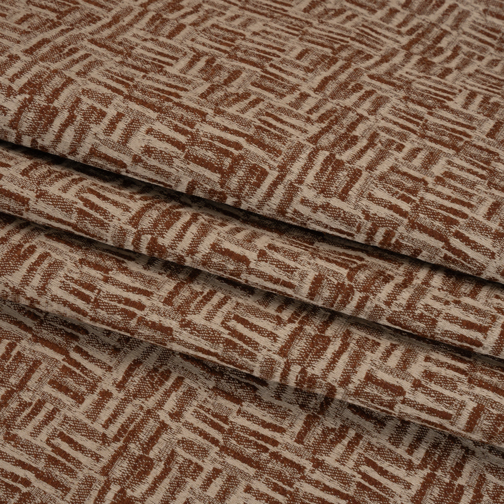 Recycled Polyester and Cotton Drapery Jacquard - Ginger Little Lines - British Imported Folded